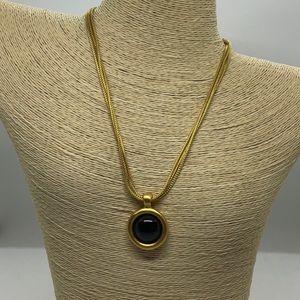 Vintage Givenchy Reversible Black Onyx Glass Stone Pendant Necklace